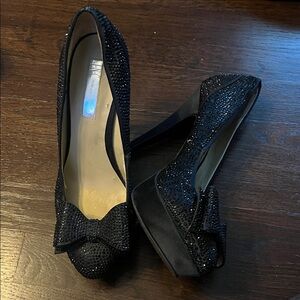 INC International Concepts Black Sparkle Bow Heels